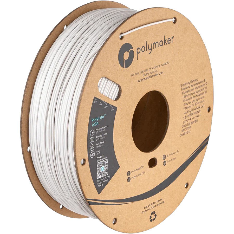 FILAMENTO ASA DE 1.75MM COLOR BLANCO / CARRETE 2.2LBS  POLYMAKER