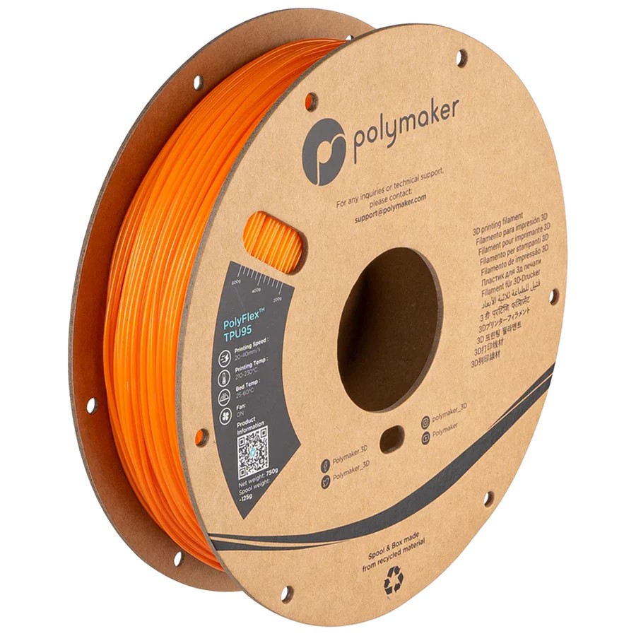 FILAMENTO DE 1.75MM 750 GR TPU POLYFLEX COLOR ANARANJADO