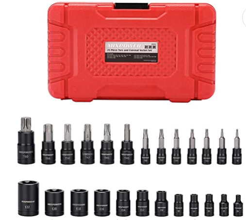SET COPAS TORX T8-T60 / E-4 - E22 1/4&quot;, 3/8&quot;, 1/2&quot; 25PZS